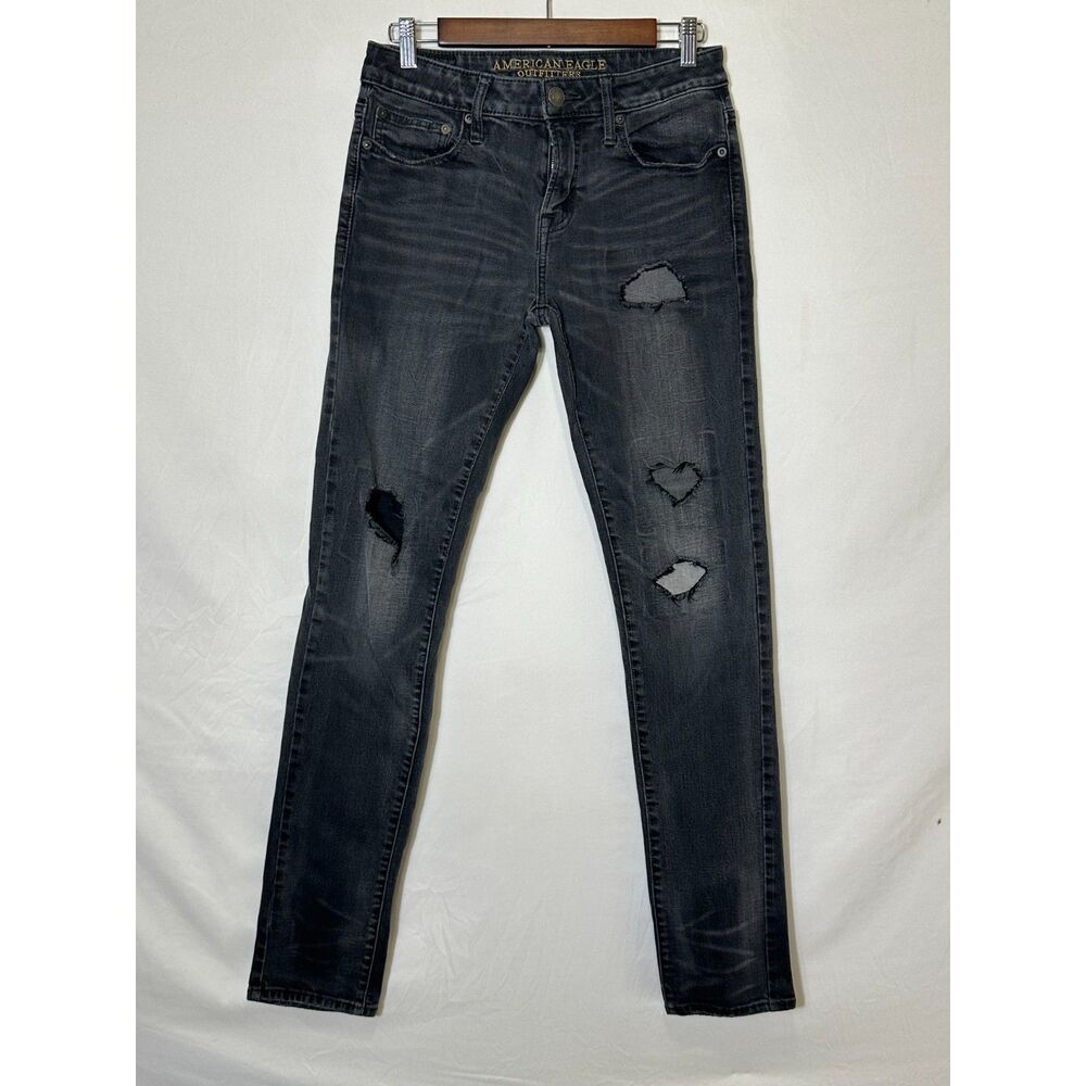 American Eagle Men's Extreme Flex Skinny Distressed Black Jeans SZ 30x34